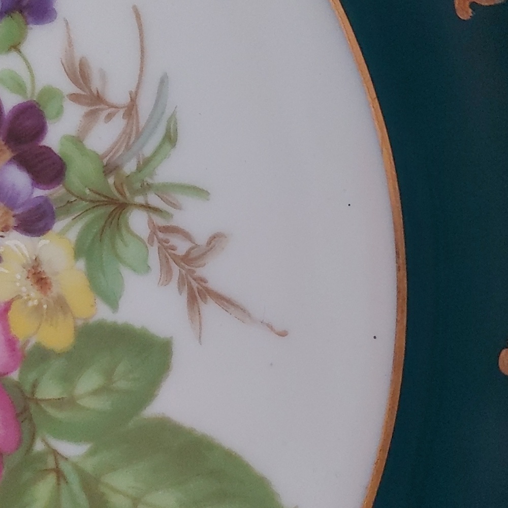 Plate Vintage Gloria Porcelain Floral  W/ Green/Gold Trim 8.5" West Germany - Picture 4 of 7